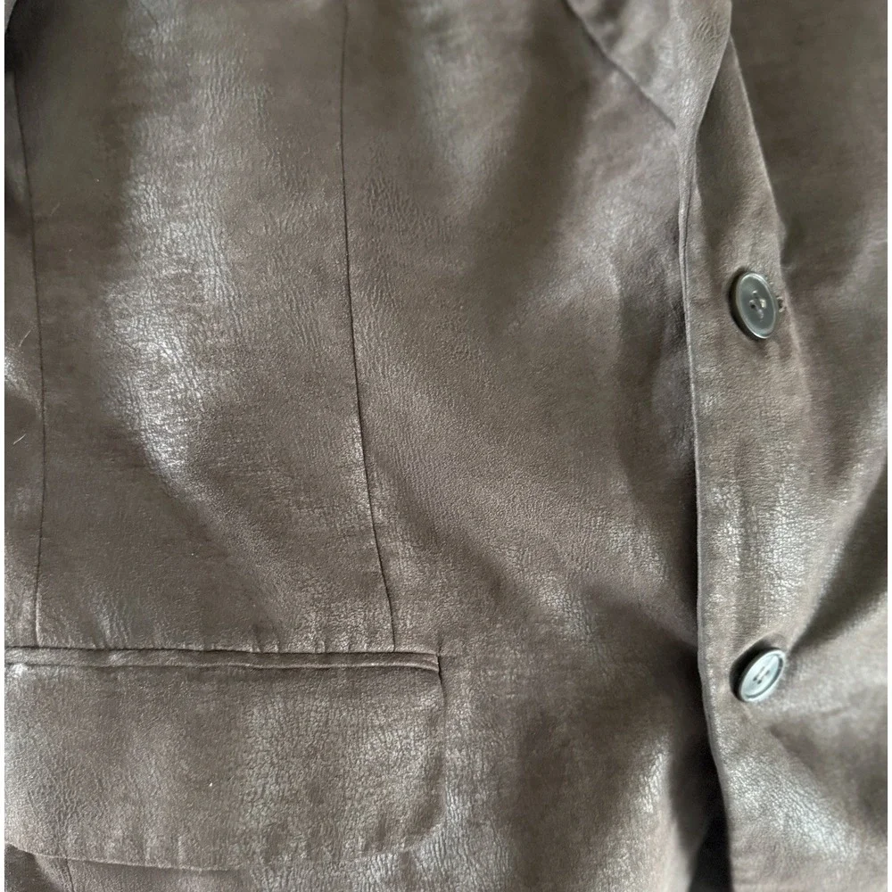 APT 9 Brown Faux Leather Blazer Size 40R Jacket Classic Y2K Grunge Dark Academia